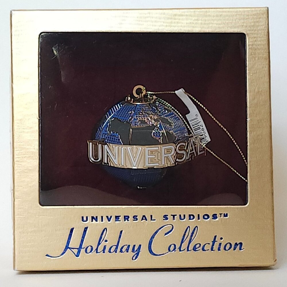 NEW Universal Studios Holiday Collection 3D Globe Brass Christmas Ornament & Box